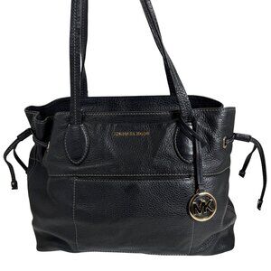 Michael Kors Mae Large East West Drawstring Tote Black Leather Shoulder Bag